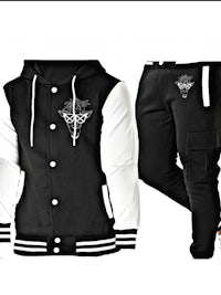 a black and white hoodie and pants set